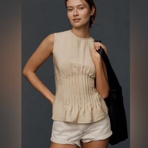 Anthropologie Della Pleated-Waist Shell Top Beige Women’s Size Medium